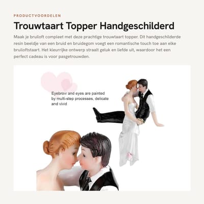 Dailygoods- Trouwtaart Topper handgeschilderd - Bruid/Bruidegom Beeldje - Romantische Decoratie - Bruiloftstaart Versiering - Klein Formaat - Onvergetelijk Cadeau - Bruidstaartdecoratie