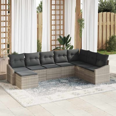 vidaXL Bankstel 8 st Lichtgrijs poly rattan