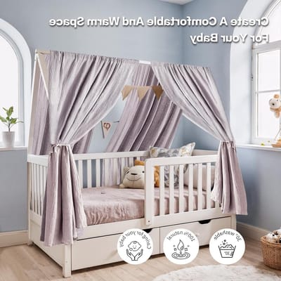 Handgemaakte Bedtent van 100% Katoen Muslin met Gouden Applicaties, 2-delige Set voor Kinderbeddecoratie, Geschikt voor Jongens en Meisjes (Wit, 65 x 270 cm)