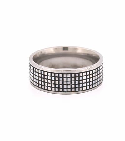Herenring - staal - zwart zilver - raster patroon - 8mm breed - 19,8 mm