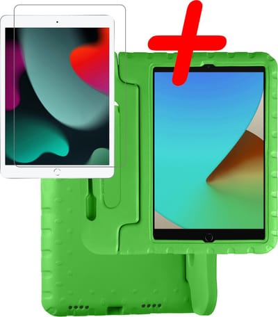 Hoesje Geschikt voor Apple iPad 7 (2019) - 10.2 inch - 7e Generatie - Met Screenprotector - Kinderhoes Shockproof Bumper - Kidsproof Case - Tablet Hoes - Kinder Hoes Cover - Groen