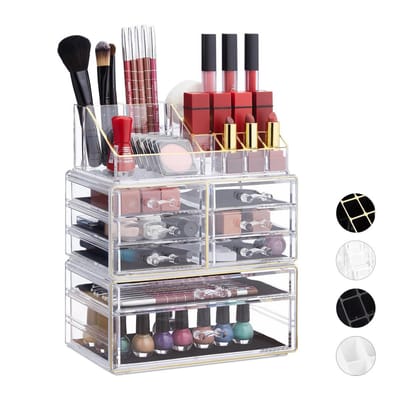 Make up organizer - 8 lades - transparant-goud
