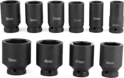 Doppenset Metrisch - Krachtdoppen - Autoreparatie - Diepe 6-punts - 22-50 Mm 3/4 Inch - Zwart