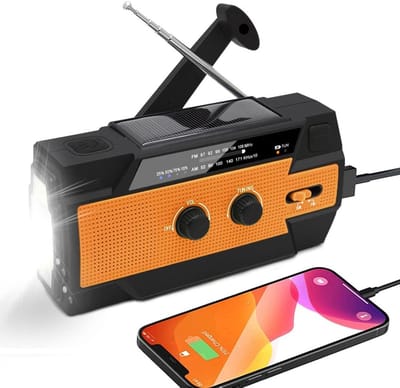 Noodradio - Solar Opwindbaar en Batterij - 4000 mAh - Draagbare Survival Radio - Powerbank Zonneenergie - Radio Op Batterijen (Accu) Voor Rampen - Bouwradio - Zaklamp - Oranje
