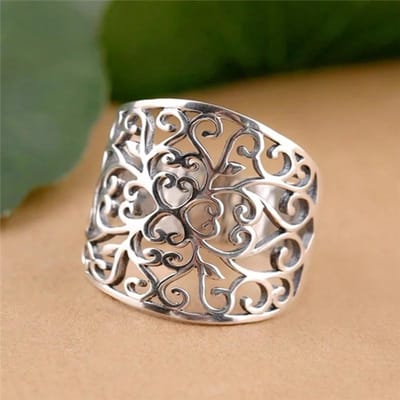 Koperen Holle Bloem Design Damesringen Boho Chique Vrouwelijke Vingerringen Brede Band Statement Sieraden 7 white