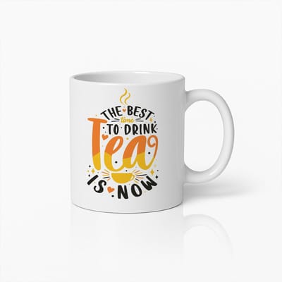 Theemok 330ml – "De beste tijd om thee te drinken is nu" Quote Design – Cadeau voor Theeliefhebbers, Ontspanning, Thuis en Kantoor