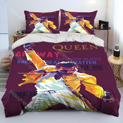 Freddie Mercury Queen-Rockband Dekbedovertrek Beddengoedset, Dekbedovertrek Bedset Quiltovertrek Kussensloop, King Queen Size Beddengoedset EU Single 135x200cm