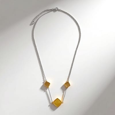 Cavill - 925 Sterling Zilver - Mistige Baltische Barnsteen 2,2 ct - Antieke Kussencabochon - Verstelbare Zilveren Ketting - Geometrisch Design