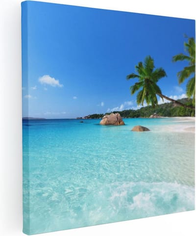 Artaza Canvas Schilderij Strand - 90x90 cm - Wanddecoratie Zee - Muurdecoratie Palmbomen - Schilderijen Op Canvas Tropisch