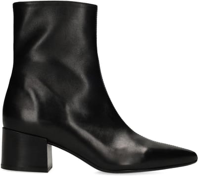 Manfield - Dames - Zwarte leren enkellaarsjes met hak - Maat 37