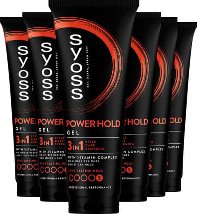 Syoss Power Hold - Styling Haargel - Styling, Verzorging en Herstel - Extreem Gemodelleerde Stijlen - 48u Style-controle - Kortere Haartypes - Voordeelverpakking - 6x250 ml