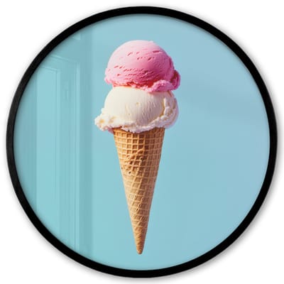 Poster in lijst Rond - Fotolijst 40x40 cm - Posters - Bolletjes - Schepijs - Hoorntje - Blauw - Ronde posterlijst zwart - Decoratie - Wanddecoratie woonkamer - Muurdecoratie slaapkamer