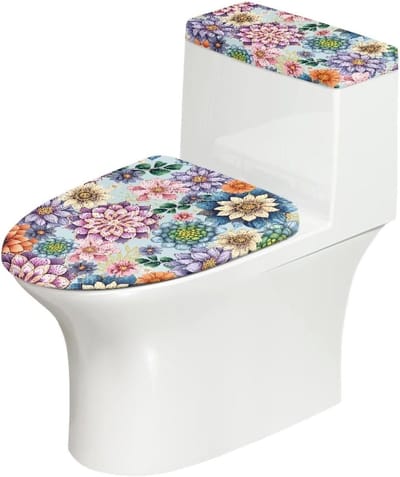 Toilet Deksel Set - Toilet Cover Protector - Badkamer Decoratie - Elastische Rand - Universeel Geschikt - Boho Bloemen