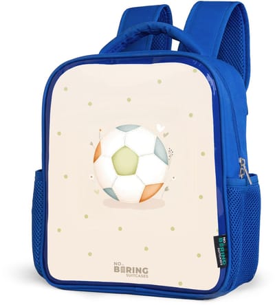 NoBoringSuitcases.com® - Rugzak blauw - Schooltas jongens - Voetbal in beige pastel kleuren - Kinder rugtas jongen - Boekentas kind - Kinderrugzak voor school - Schoolrugzak