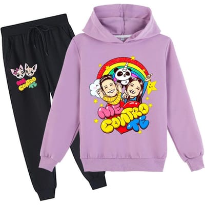 Fashion Me Contro Te Bedrukte Kinderen Hoodies Broeken 2pc Set Jongens Meisjes Capuchon Pullover Joggingbroek Casual Outfit 170 paars