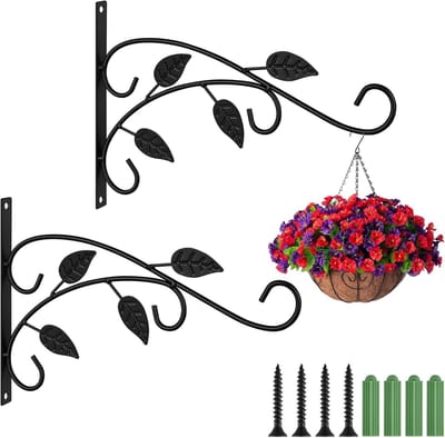 Set Van 2 Hangmandbeugels Met Schroeven, Ophangbeugel Voor Buitenplanten, Zwarte Roestvrije Ijzeren Muurhaak Voor Planten, Lantaarns, Vogelvoeders, Windgong, Verlichting En Bloemen
