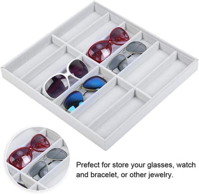 Opbergdoos Brillen - Brillenhouder Organizer - Veilige Opslag - Twaalf Vakken - 38x36x3.7cm - Grijs