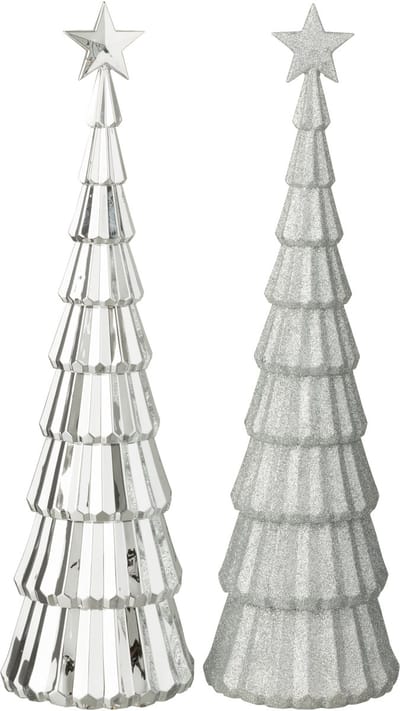 J-Line decoratie Kerstboom - kunststof - zilver - 2 stuks