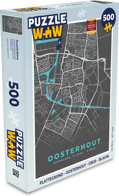 Puzzel Plattegrond - Oosterhout - Grijs - Blauw - Legpuzzel - Puzzel 500 stukjes - Stadskaart