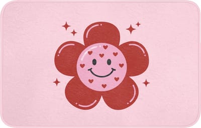 WC mat 80x50 cm - Antislip - Bloem - Roze - Hartjes - Toiletmat - Vloermat - Douchemat - Toilet tapijt - Toiletmatten