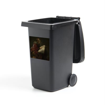 Container sticker Oude lezende vrouw profetes Hanna - Rembrandt van Rijn - 40x40 cm - Kliko sticker