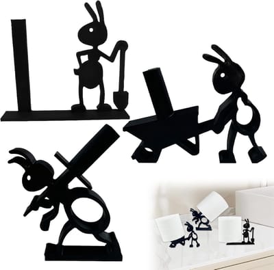 Namajunas - Wc rolhouder zwart - Toiletrolhouder - Reserverolhouder - Vrijstaande toiletrolhouder Ant - 3D-geprint - Milieuvriendelijke materialen - Voor woninginrichting badkamer keuken - Cadeau - 3 stuks