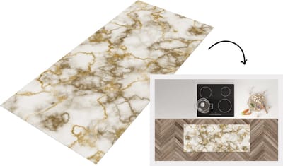 Keukenloper - Loper keuken - Marmer - Wit - Gouden - 120x50 cm - Keukenloper vinyl