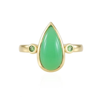 Cavill - Zilveren Ring met Gouden Plating - 4,05 ct Chrysopraas & Tsavoriet - Luxe Damesring - Peervormige Cabochon - 925 Sterling Zilver