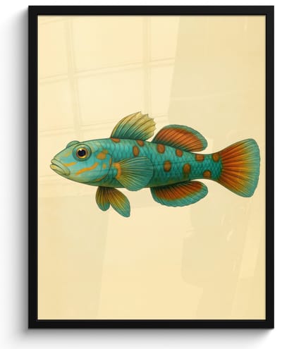 Poster in lijst - Fotolijst 60x80 cm - Posters - Vis - Blauw - Stippen - Schubben - Posterlijst zwart - Decoratie - Wanddecoratie woonkamer - Muurdecoratie slaapkamer