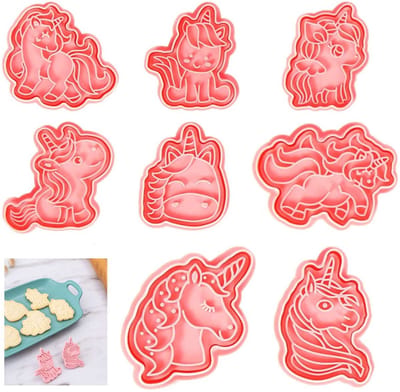 Vt products - Eenhoorn koekjessnijder - 3D uitsteekvormen - Roze - Koekjesvormen voor kinderen - Perfect voor kerst en feesten - 8 stuks