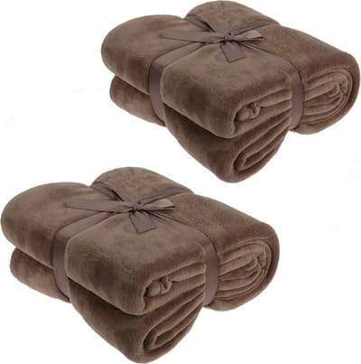 Fleece dekens/plaids - 2x - bruin - 180 x 230 cm