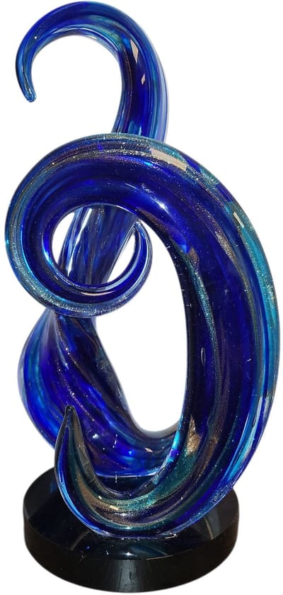 Golfen in de zee - Glas - Glassculptuur - Blauw - Met glitter - 16x35x14 cm - Kristalglas