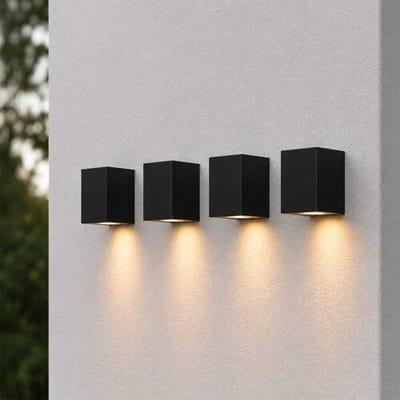 HOFTRONIC Set van 4 Marion - Dimbare LED wandlamp kubus - GU10 excl. lichtbron - IP44 - Zwart - Binnen en buiten - 3 jaar garantie - Polycarbonaat