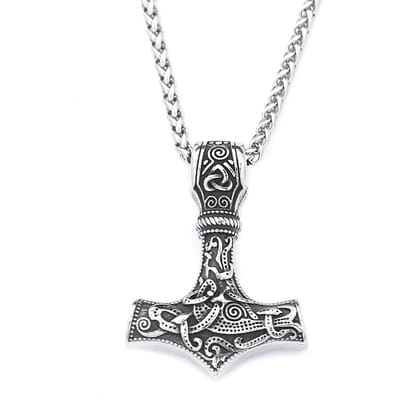 Collier Pendentif Marteau de Thor Mjolnir Viking Classique Vintage pour Homme en Acier Inoxydable Amulette Nordique Bijoux Païens Cadeaux Dropshipping gray