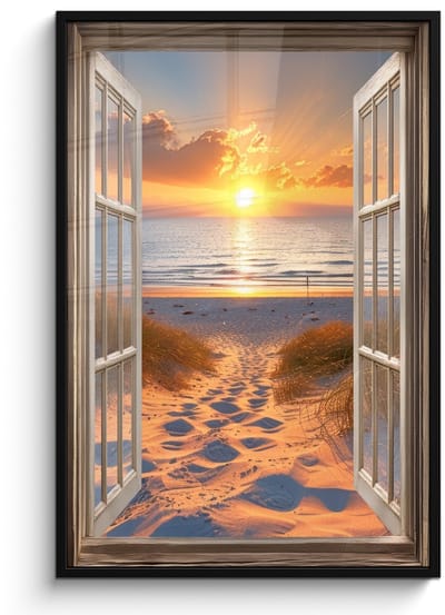 Poster in lijst - Fotolijst 80x120 cm - Posters - Doorkijk - Strand - Duinen - Zonsondergang - Posterlijst zwart - Decoratie - Wanddecoratie woonkamer - Muurdecoratie slaapkamer