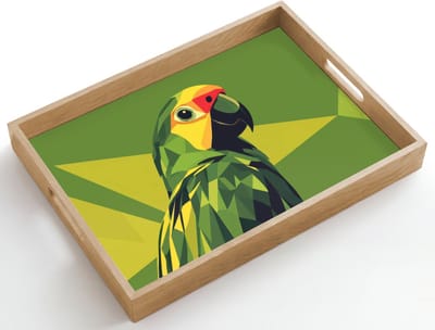 Dienblad hout 50x35 cm - Schootdienblad - Papegaai - Groen - Snavel - Abstract - Borrelplank rechthoek - Plateau dienbladen