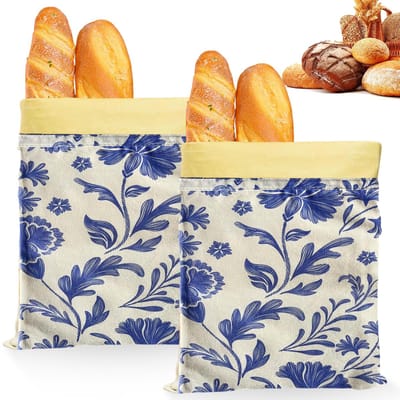 Broodzakken, 43 cm × 33 cm, linnen, herbruikbare katoenen opbergzak met bijenwas en linnen, voor zelfgebakken brood en bakwaren (bloemenpatroon)