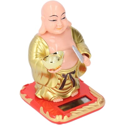 Staande Maitreya Boeddha zonne-ornamenten lichtenergie-gevoelige Boeddha-beelddecoratie voor kantoor beige