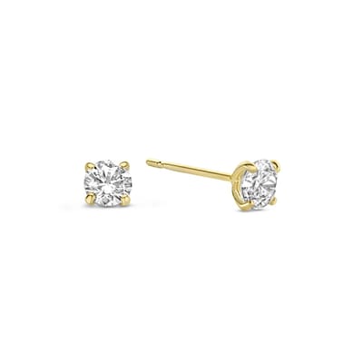 New Bling 9NBG-0190 Gouden Oorknopjes - Dames - Zirkonia - 4 mm -solitair - 4 Poot Chaton zetting - 14 Karaat - Goud