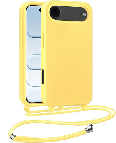 Hoesje Geschikt voor iPhone Air Hoesje Siliconen Case Met Koord - Hoes Geschikt voor iPhone Air Hoesje Backcover Met Telefoonkoord - Telefoonhoes - Geel