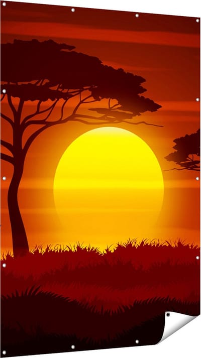 Gards Tuinposter Zonsondergang in de Savanne - Abstract - 120x180 cm - Tuindoek - Tuindecoratie - Wanddecoratie buiten - Tuinschilderij