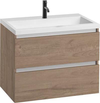 Saqu Gaia Slimline Badkamermeubel Set - 80x40 cm - Voorgemonteerd - Bruin - Wastafelmeubel - Badmeubel