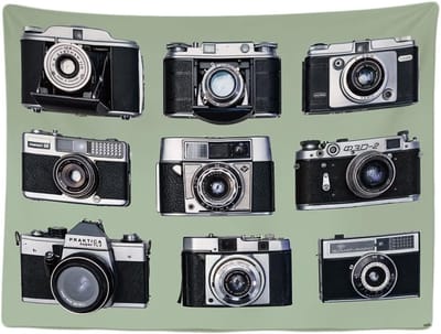 Ulticool - Camera Vintage Retro Zwart Wit - Wandkleed - 200x150 cm - Groot wandtapijt - Poster