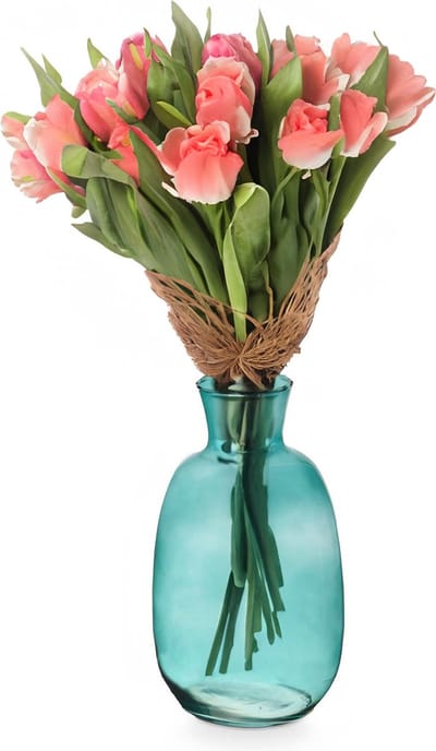 Giftdecor Bloemenvaas Crystal - luxe deco glas - blauw transparant - 21 x 36 cm - ovale bol vaas