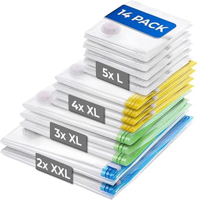 Famanu – XXL vacuüm opbergzakken set van 6 - herbruikbare en lekvrije vacuümzakken voor kleding - dekbedden en beddengoed - inclusief labels - 100 x 80 cm