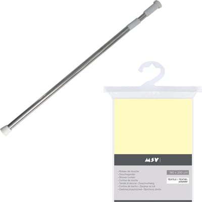 MSV Douchegordijn met ophangstang - uitschuifbaar van 75 tot 125 cm - lichtgeel - 180 x 200 cm - polyester