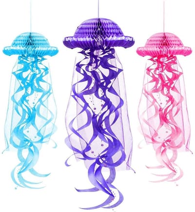 Dailygoods- Lantaarns 3 stuks - Papieren Kwallen Ornamenten - Opknoping Decoratie - Oceaan Thema - Lichtgewicht en Makkelijk te Bevestigen