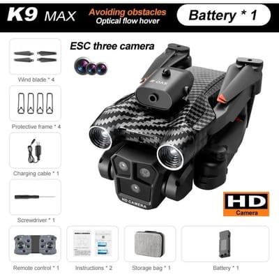 K9Max Rc Drone Professioneel 8K Drie-camera ESC Groothoek Optische stroom Positionering Vierweg Obstakel vermijden Quadcopter Speelgoed Geschenk 4k 1 battery