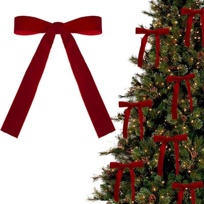 QTTVBTNA 12 stuks kerststrikken - rode stoffen strikken - decoratie voor kerstboom, krans & guirlande - 13x18cm