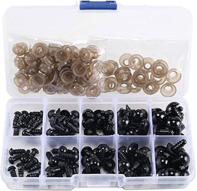 WiseGoods Premium Veiligheidsoogjes Inclusief Sluitring - Knuffels Reparatie - Zwart - Opbergdoos met 100 Stuks - 6,8,9,10 & 12 MM